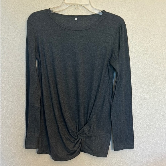 None Tops - Gray Long Sleeve Women's Top